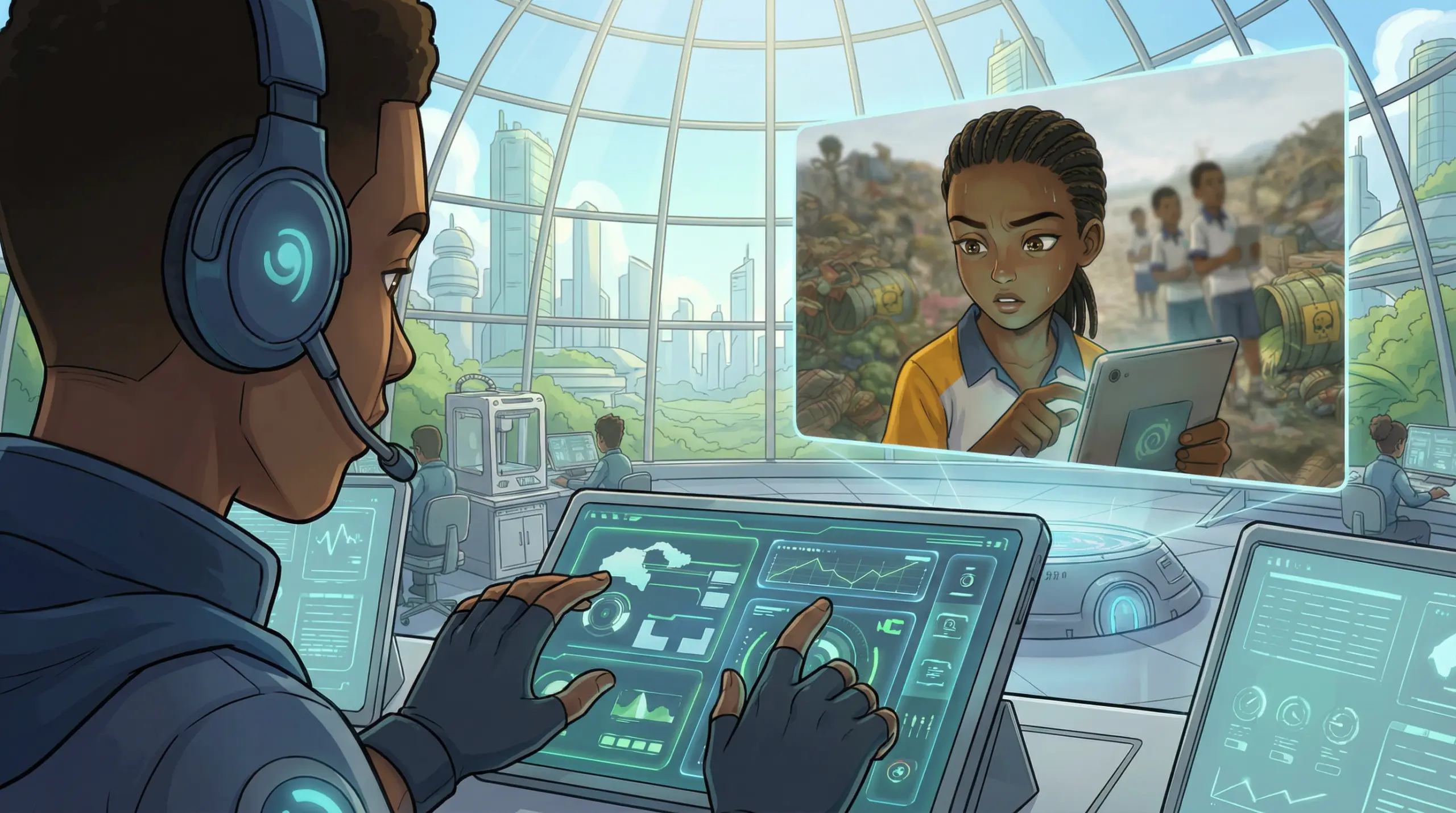 The story of the future agency showing children learning about food systems in a bio-dome